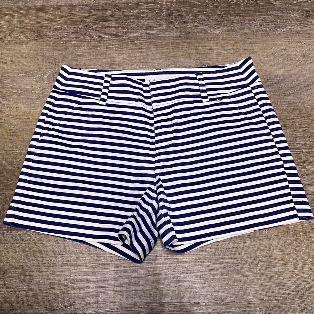 Calvin Klein Navy and White Striped Women's Bermudas